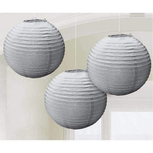 Amscan_OO Decorations - Decorative Fans, Pom Poms & Lanterns Silver Rainbow Round Paper Lanterns 3pk 24cm