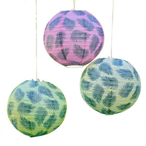 Decorations - Decorative Fans, Pom Poms & Lanterns Tiki Tropics Hawaiian Palm Leaf Printed Hanging Lantern Decorations 25cm 3pk