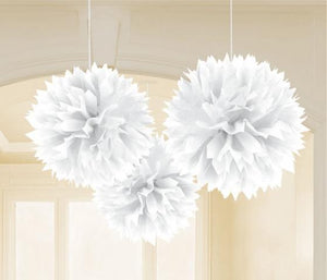 Amscan_OO Decorations - Decorative Fans, Pom Poms & Lanterns White Rainbow Fluffy Tissue Decorations 40cm 3Pk
