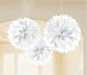 Amscan_OO Decorations - Decorative Fans, Pom Poms & Lanterns White Rainbow Fluffy Tissue Decorations 40cm 3Pk