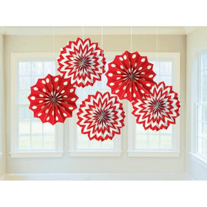 Amscan_OO Decorations - Hanging Swirls Apple Red Fan Decorations Printed Paper 8in 5pk