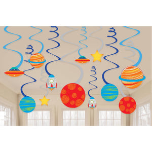 Decorations - Hanging Swirls Blast Off Birthday Hanging Swirl Decorations Value Pack 12pk