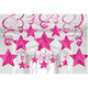Amscan_OO Decorations - Hanging Swirls Bright Pink Silver Shooting Stars Foil Mega Value Pack Swirl Decorations 30pk