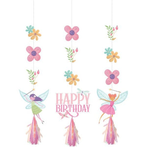 Decorations - Hanging Swirls Fairy Forest Hanging String Cutouts & Tassels 91cm 3pk