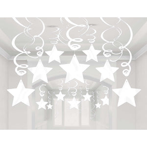 Amscan_OO Decorations - Hanging Swirls Frosty White Caribbean Blue Shooting Stars Foil Mega Value Pack Swirl Decorations 30Pk