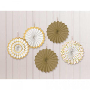 Amscan_OO Decorations - Hanging Swirls Gold Hot-Stamped Mini Paper Fans 12cm 5Pk