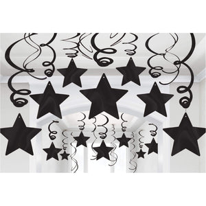 Amscan_OO Decorations - Hanging Swirls Jet Black Silver Shooting Stars Foil Mega Value Pack Swirl Decorations 30pk