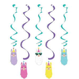 Amscan_OO Decorations - Hanging Swirls Llama Party Dizzy Danglers Hanging Swirls 5pk