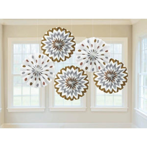 Amscan_OO Decorations - Hanging Swirls Mixed Metallic Fan Decorations Printed Paper 8in 5pk