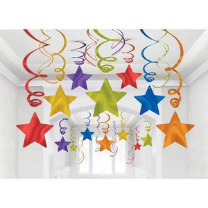 Amscan_OO Decorations - Hanging Swirls Multi-Coloured Caribbean Blue Shooting Stars Foil Mega Value Pack Swirl Decorations 30Pk