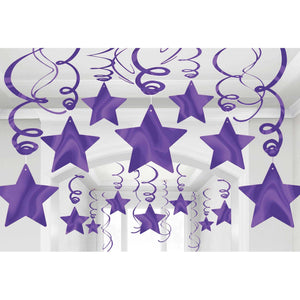 Amscan_OO Decorations - Hanging Swirls New Purple Silver Shooting Stars Foil Mega Value Pack Swirl Decorations 30pk