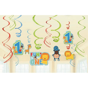 Amscan_OO Decorations - Hanging Swirls One Wild Boy Swirl Hanging Decorations 12pk