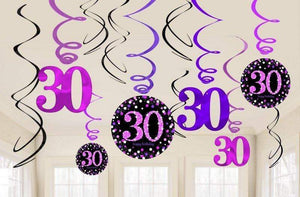 Amscan_OO Decorations - Hanging Swirls Pink Celebration 30th Swirls Hanging Decorations 12pk
