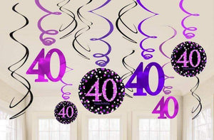 Amscan_OO Decorations - Hanging Swirls Pink Celebration 40th Swirls Hanging Decorations 12pk