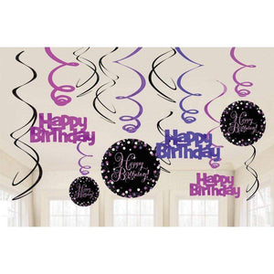 Amscan_OO Decorations - Hanging Swirls Pink Celebration Happy Birthday Swirls 12pk