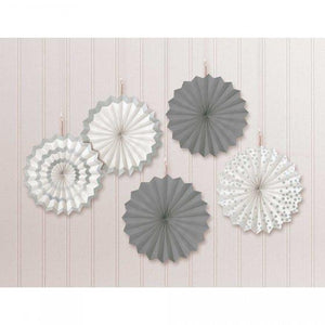 Amscan_OO Decorations - Hanging Swirls Silver Hot-Stamped Mini Paper Fans 12cm 5Pk