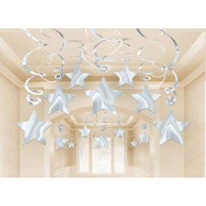 Amscan_OO Decorations - Hanging Swirls Silver Shooting Stars Foil Mega Value Pack Swirl Decorations 30pk
