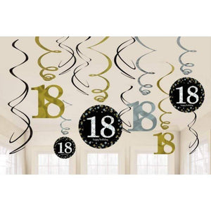 Amscan_OO Decorations - Hanging Swirls Sparkling Celebration 18th Swirls Hanging Decorations 12pk