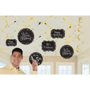 Amscan_OO Decorations - Hanging Swirls Sparkling Celebration Add Any Age Hanging Swirl Decorations 12pk