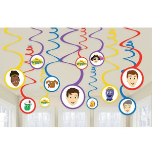 Decorations - Hanging Swirls The Wiggles Party Spiral Decorations 12pk