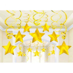 Amscan_OO Decorations - Hanging Swirls Yellow Sunshine Silver Shooting Stars Foil Mega Value Pack Swirl Decorations 30pk