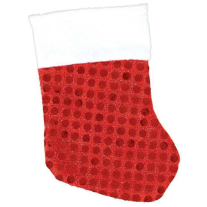 Decorations - Props Mini Red Fabric Christmas Stockings with Sequins 6pk