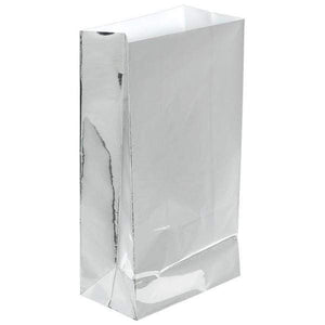 Amscan_OO Games & Favors - Favor Boxes, Treat & Loot Bags Silver Foil Large Paper Bags 25cm x 13cm 12pk