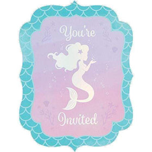 Amscan_OO Games & Favors - Invitations & Thank You Cards Mermaid Shine Iridescent Invitations Postcard Style 15cm x 11cm 8pk