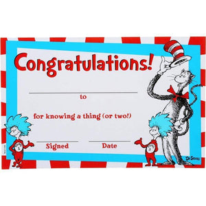 Amscan_OO Games & Favors - Medals, Ribbons & Trophy Dr. Seuss Cat in the Hat Award Certificate 36pk