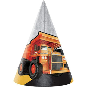 Amscan_OO Games & Favors - Party Hat & Mask Big Dig Construction Child Size Cone Shaped Party Hats 8pk