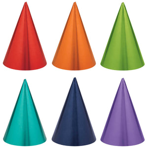 Games & Favors - Party Hat & Mask Party Cone Hats Foil Rainbow Colours 17cm 12pk