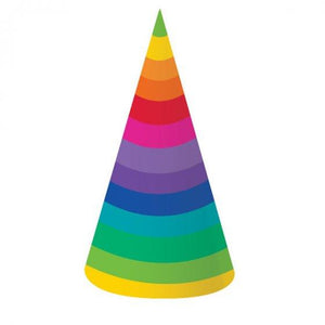 Amscan_OO Games & Favors - Party Hat & Mask Rainbow Party Cone Hats 17cm x 14cm 8pk