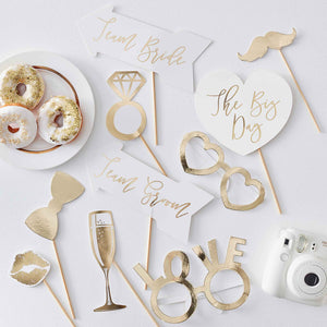 Amscan_OO Games & Favors - Photo Props & Fun Signs Gold Wedding Photo Booth Props 10pk