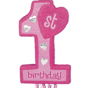 Amscan_OO Games & Favors - Pinatas & Party Game Pink 1st Birthday 3D Shape Pull String Pinata