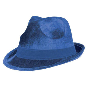 Amscan_OO Hats & Headwear - Hats & Helmets Blue Fedora Velour Hat 12cm x 30cm Each