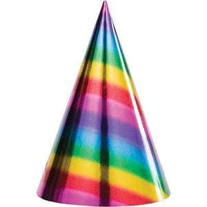 Amscan_OO Hats & Headwear - Hats & Helmets Rainbow Foil Cone Shaped Party Hats 8pk