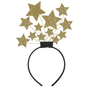 Hats & Headwear - Headbands & Boppers Gold & Black Stars Glittered Headband Each