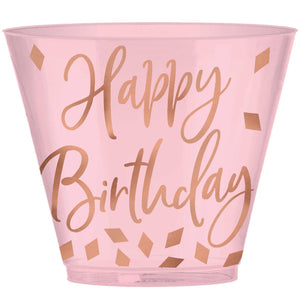 Amscan_OO Tableware - Cups Blush Birthday Hot-Stamped Plastic Tumblers 266ml 30pk