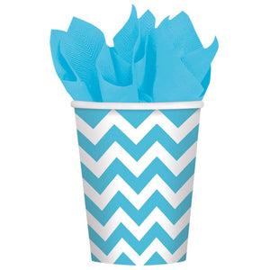 Amscan_OO Tableware - Cups Caribbean Blue Chevron Cups 266ml 8Pk