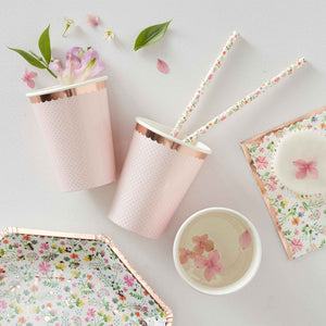 Amscan_OO Tableware - Cups Ditsy Floral Paper Cups Polka Dot Rose Gold 9.5cm by 7.5cm 8pk