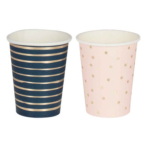 Tableware - Cups Gender Reveal Gold Foiled Pink And Navy Mixed Cups 13.5cm x 8cm 8pk