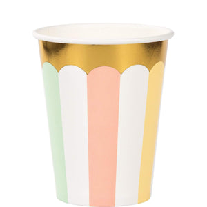 Amscan_OO Tableware - Cups Pastel Celebrations Cups Paper & Gold Foil 266ml 8pk