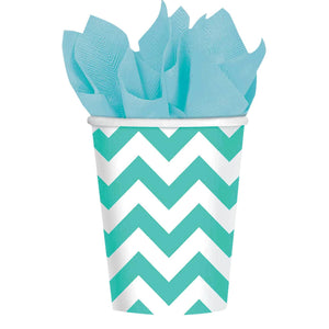 Amscan_OO Tableware - Cups Robin's Egg Blue Chevron Cups 266ml 8Pk