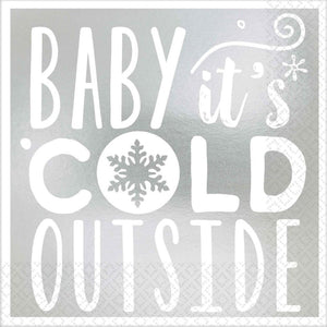 Tableware - Napkins Baby It's Cold Outside Silver Beverage Napkins Foil Hot Stamped 16pk