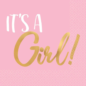 Amscan_OO Tableware - Napkins Baby Shower Girl Hot Stamped Beverage Napkins 16pk