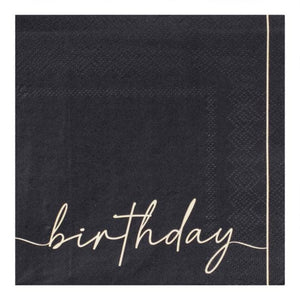 Tableware - Napkins Champagne Noir Nude & Black Happy Birthday Paper Party Napkins 16pk