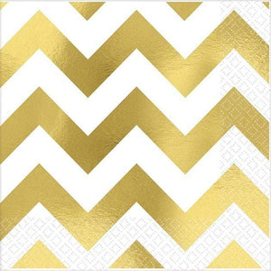 Amscan_OO Tableware - Napkins Gold Gold Premium Chevron Hot-Stamped Beverage Napkins 16pk 16Pk