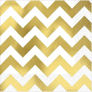 Amscan_OO Tableware - Napkins Gold Gold Premium Chevron Hot-Stamped Lunch Napkins 16pk 16Pk