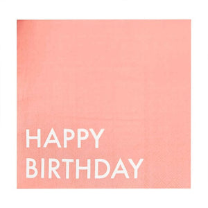 Tableware - Napkins Mix It Up Happy Birthday Coral Napkins 16.5cm x 16.5cm 16pk