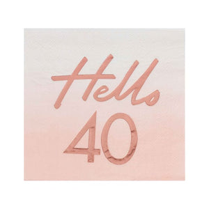 Tableware - Napkins Mix It Up Rose Gold Foiled Watercolour Hello 40 Napkins 16.5cm x 16.5cm 16pk